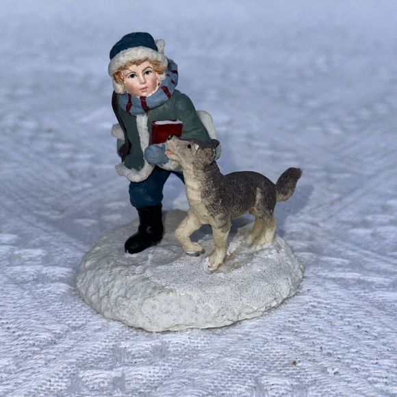 Mervyn's Village Square 1995 Girl boys With Dog Snow Set Of 2 Figurine - Picture 4 of 6